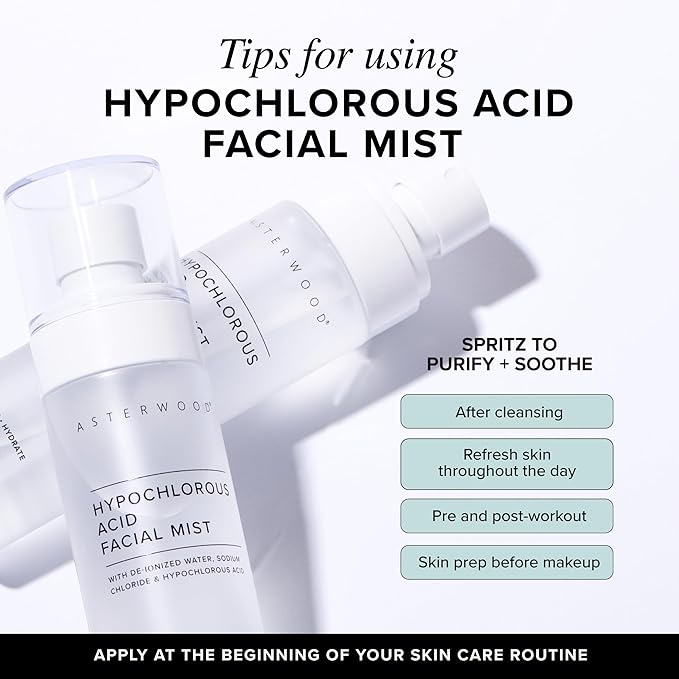 Asterwood Hypochlorous Acid Spray for Face - Targets Acne, Redness, Irritation - Multi-Purpose Skin Repair - Antibacterial, Antimicrobial - After Gym/Post-Workout Facial Mist - 4 Fl Oz-Velvo Beauty
