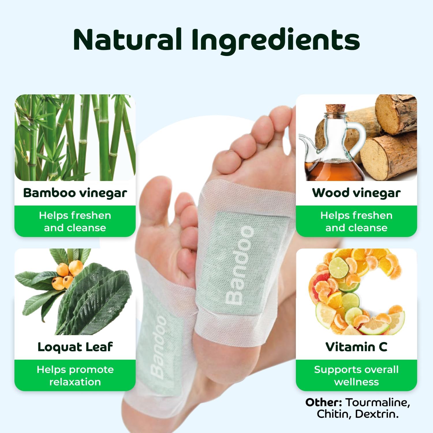 Bandoo Original Deep Cleansing Foot Pads, Premium Natural Bamboo Foot Rana Japanese Pads, Cleanse, Moisturize & Energize for Men & Women, 10-Velvo Beauty