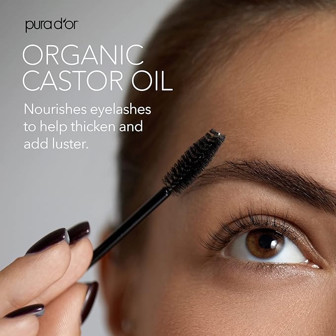 PURA D'OR 4 Oz ORGANIC Castor Oil - w/ 2 BONUS Empty Brushes - 100% Pure USDA Certified Cold Pressed, Hexane Free Eyelash & Eyebrow Serum - For Fuller, Thicker Lashes & Brows - Skin & Hair-Velvo Beauty