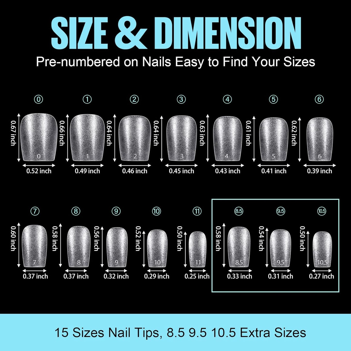 TOMICCA Extra Short Coffin Nail Tips, 450Pcs Full Cover Gel Nail Tips for Extension Manicure, 15 Sizes Acrylic Pre-shaped Double-sided Matte Fake Nails with Box-Velvo Beauty