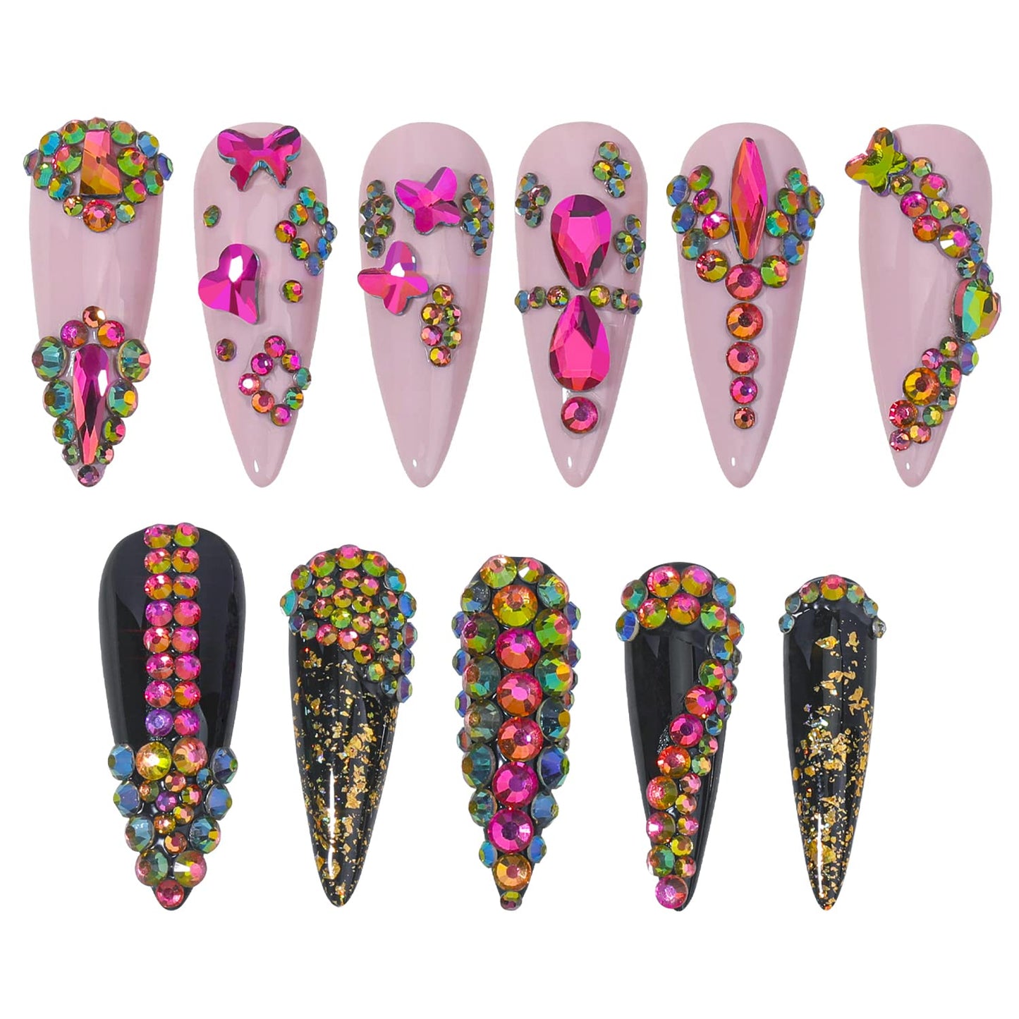 HNUIX Nail Rhinestones - 3D Multi Shape Size, Crystal Colorful Red Nail Gems, Flat Back, with Kit, for Nail Art, DIY Decorations-Velvo Beauty