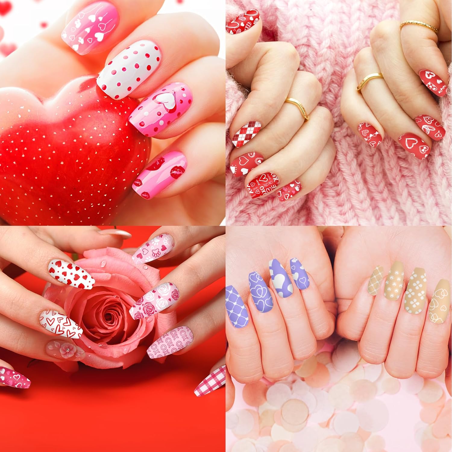 Whaline 10Pcs Valentine's Day Nail Art Stamping Plate Kit Romantic Love Heart Rose Design Nair Art Plate for Wedding Anniversary DIY Print Manicure Salon-Velvo Beauty