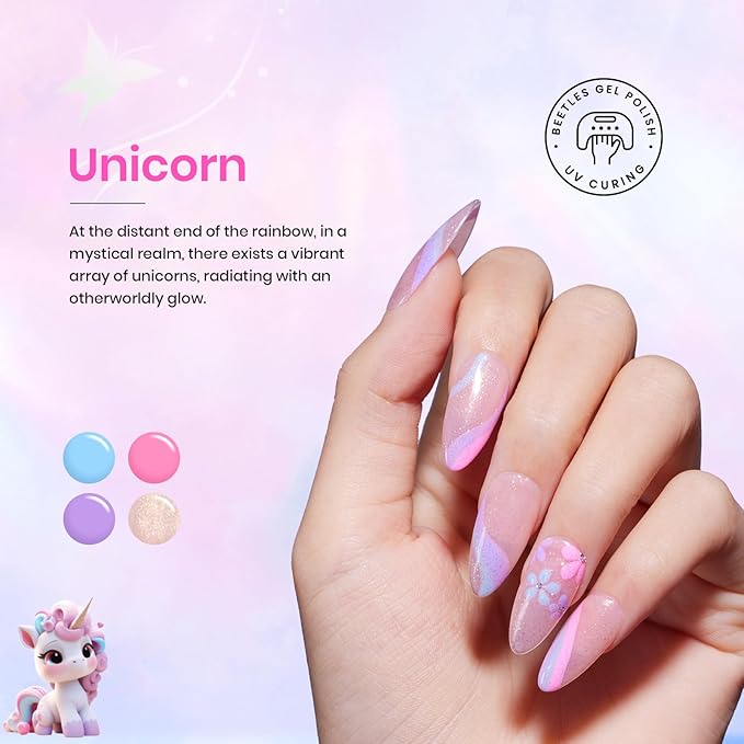 Beetles Purple Gel Nail Polish Set - 20 Colors Hot Pink Purple Shimmer Green Unicorn Bright Glitter Manicure Macaron Collection Pastel Gel Polish Kit with Base Matte Glossy Top Coat-Velvo Beauty