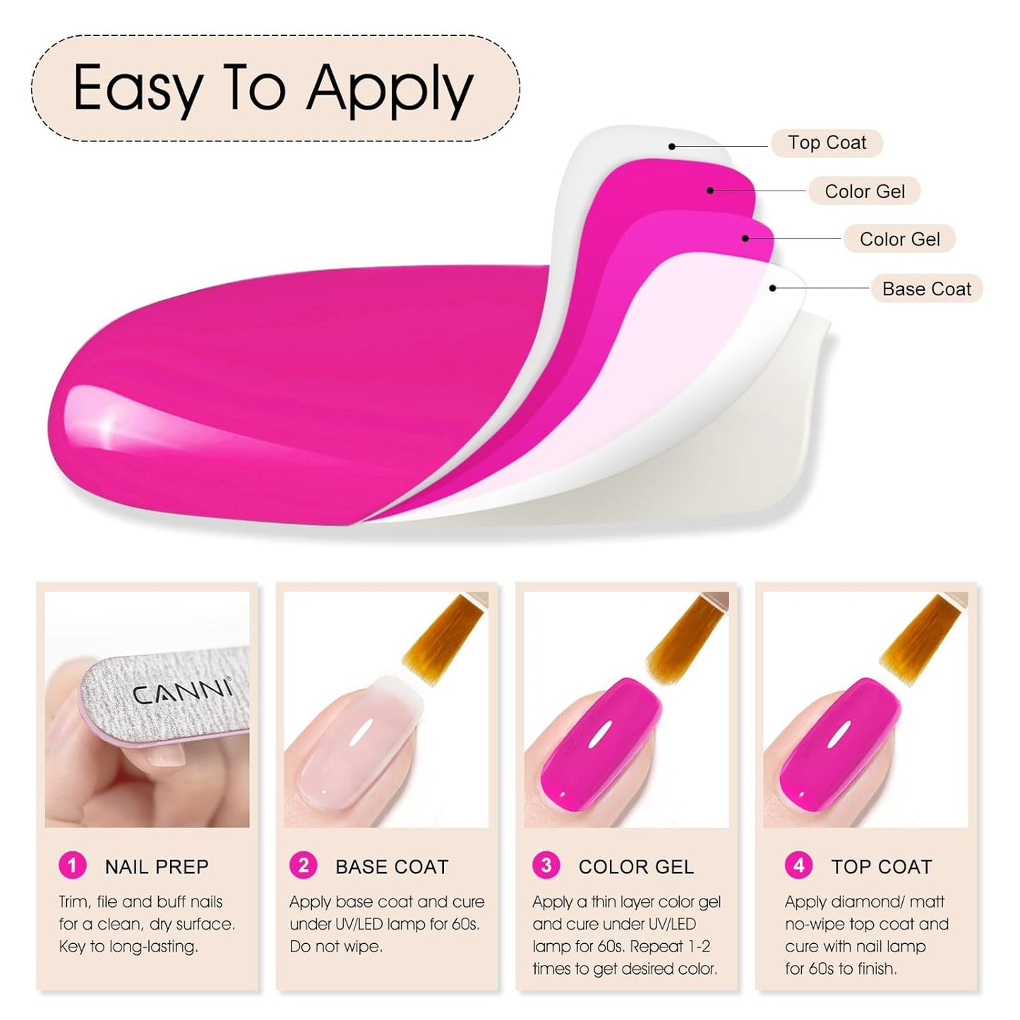 CANNI Hot Pink Nail Gel Polish, 1Pcs Bright Coral Pink Cerise Color High Gloss Soak Off UV Gel Nail French Nail Manicure Salon DIY-Velvo Beauty