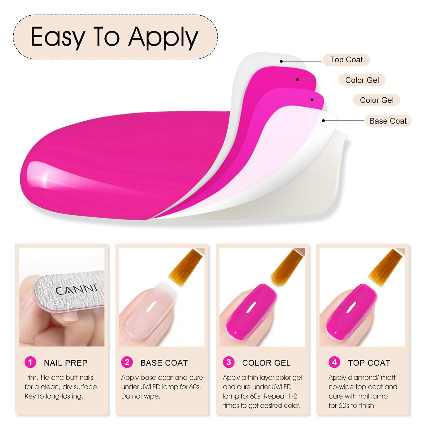 CANNI Hot Pink Nail Gel Polish, 1Pcs Bright Coral Pink Cerise Color High Gloss Soak Off UV Gel Nail French Nail Manicure Salon DIY-Velvo Beauty