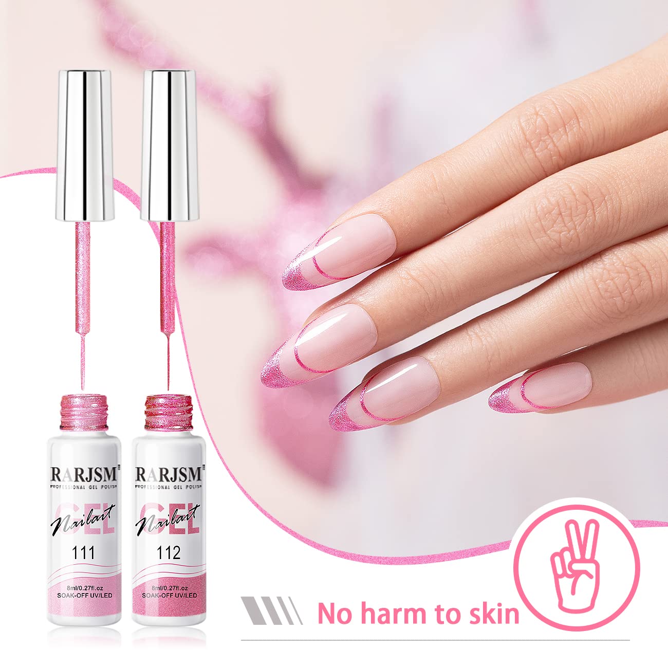 RARJSM Metallic Gel Liner Nail Art Pink,Glitter Painting Gel Nail Polish 2PCS Set,Mirror Chrome Hot Pink Drawing Line Art Gel with Thin Brush Nail Design Line Wire Curing Requires 8ml DIY Manicure-Velvo Beauty