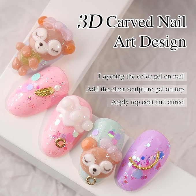 Double Rhythm 3D Clear Solid Sculpting Gel for Nail Art - Non-Sticky Hard Gel for Building, Carving, Molding Extension - Soak Off UV/LED Salon Home DIY 0.5 Oz (Clear)-Velvo Beauty