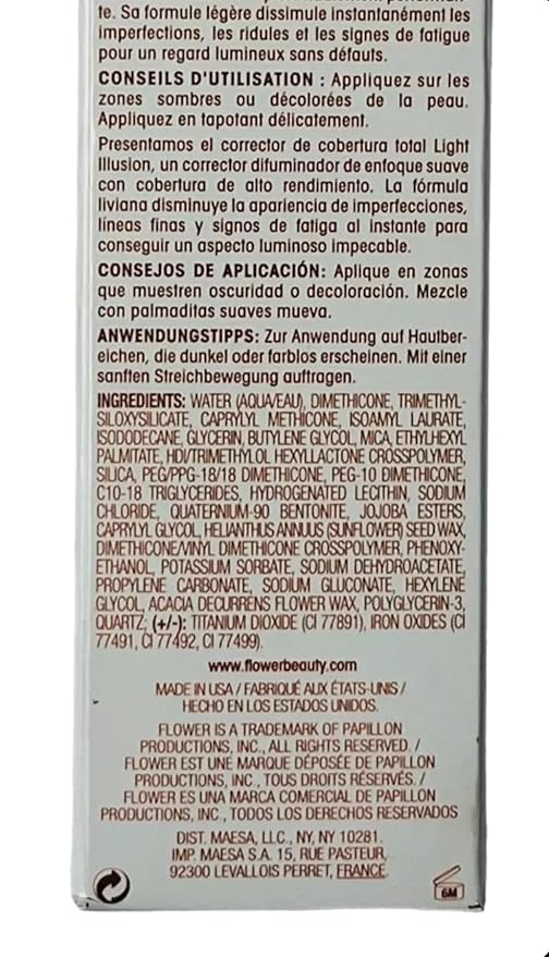 FLOWER BEAUTY By Drew Barrymore Light Illusion Full Coverage Concealer - Diffuse Dark Under Eye Circles + Blurs Blemishes - Weightless Formula + Crease Proof Makeup (Almond)-Velvo Beauty