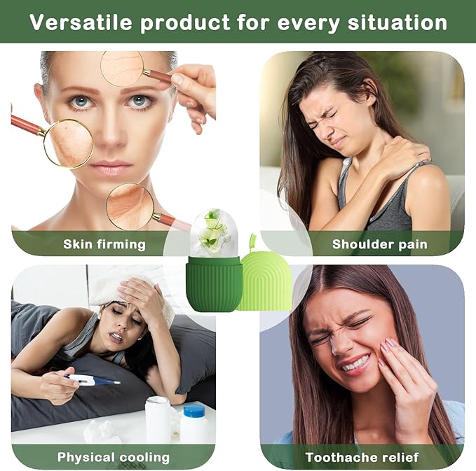 XHJRI Ice Roller Massager for Face, Eyes and Neck - Naturally Condition Skin, De-Puff Eye Bags, Reduce Migraine Pain - Reusable Silicone Ice Mold (Green)-Velvo Beauty