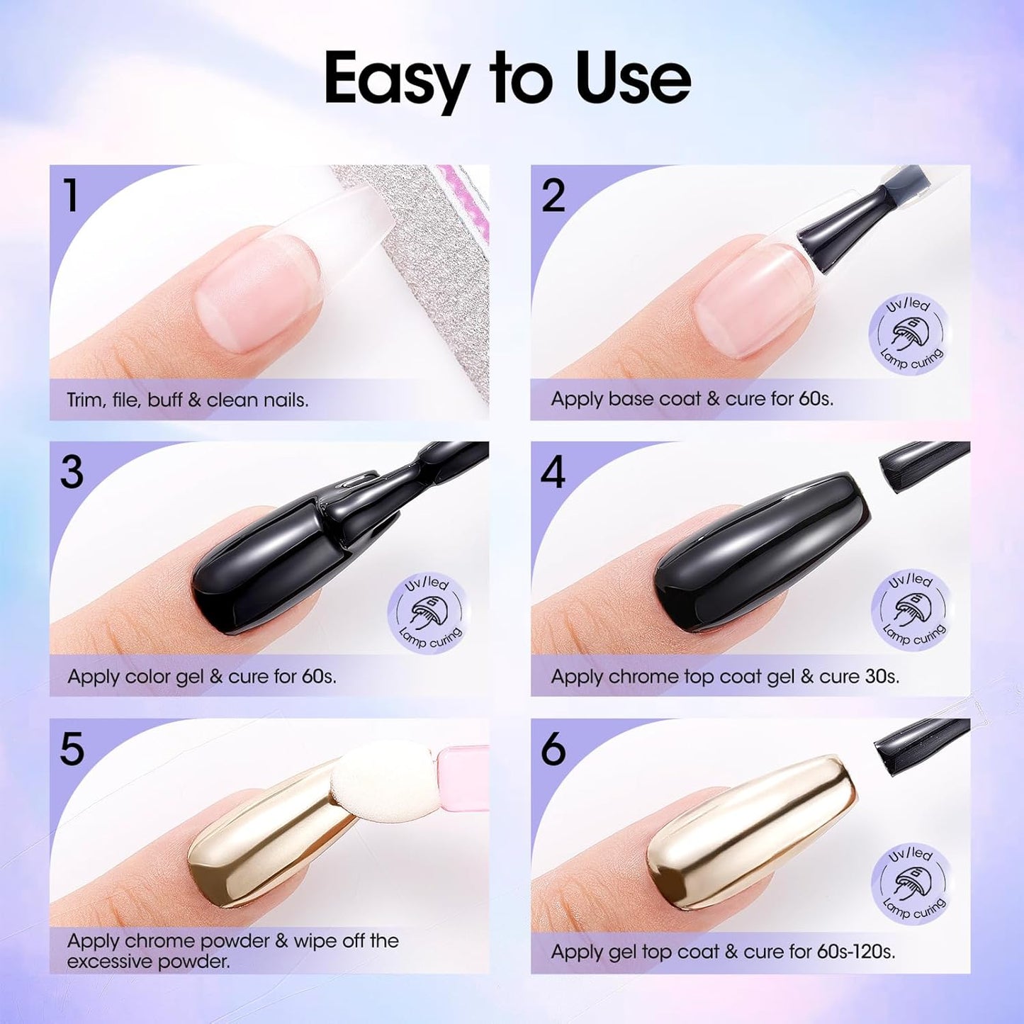 GELLEN 18ml Gel Top Coat for Chrome Nail Powder, No Wipe Clear Top Coat Polish, High Glossy Mirror Effect, UV Light Needed, Long Lasting Soak off, for Metallic Gel, Nail Art Manicure-Velvo Beauty