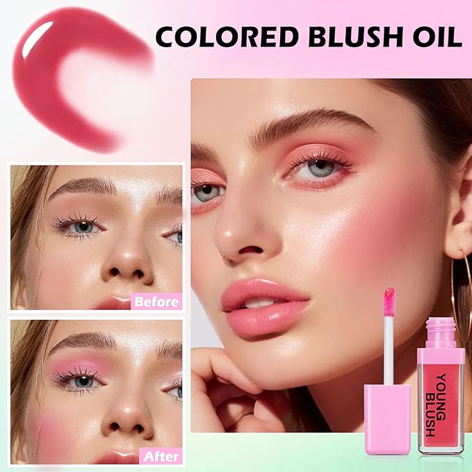 CAHIUYOA Pink Liquid Blush Oil Clear Liquid Blush for Cheeks Tinted Blush Stick Moisturizing Smooth Liquid Face Blush Makeup Gifts for Women-Velvo Beauty
