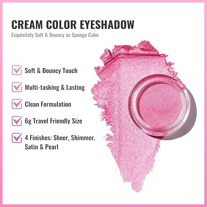 Oulac Pink Cream Eyeshadow also for Highlighter Large Capacity Highly Pigmented Eye Shadow Waterproof &Long Lasting with Moisturizing Formula 11-Velvo Beauty