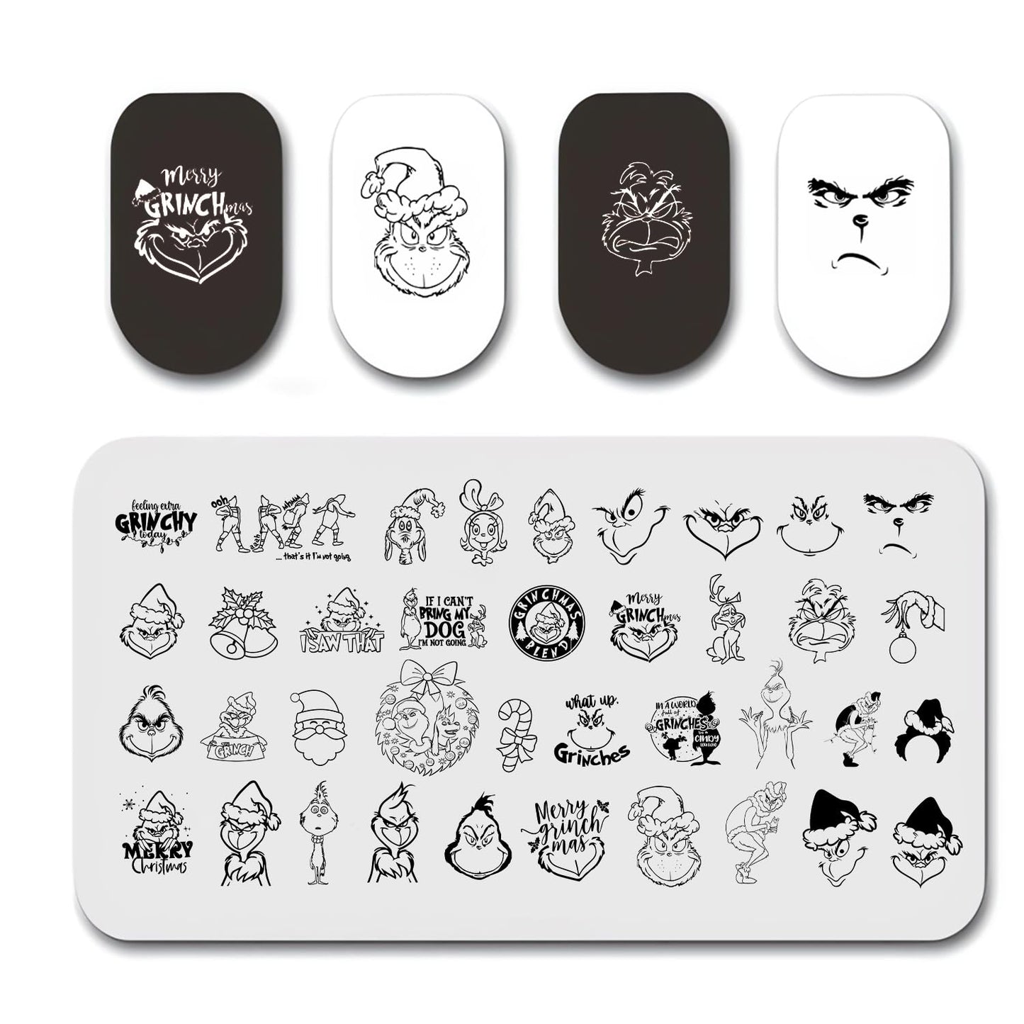 1 Christmas Nail Stamping Plates Green Monster Winter Santa Claus Designs Nails Stamping Kit Holiday Nail Stamping Plate Xmas Nail Stamper Kit for Women Girls DIY Salon Manicure-Velvo Beauty