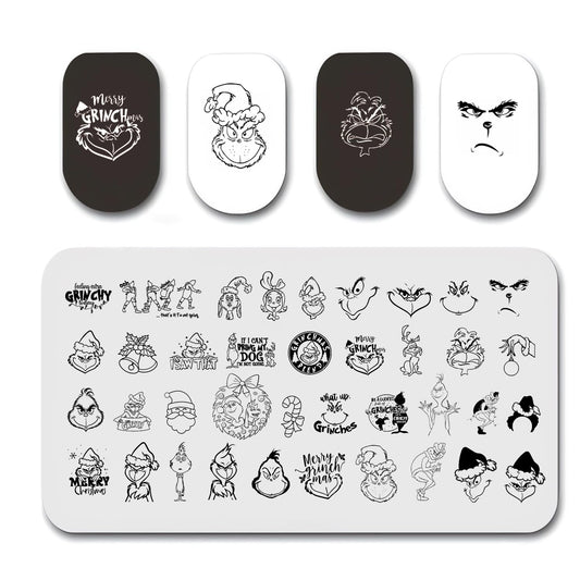 1 Christmas Nail Stamping Plates Green Monster Winter Santa Claus Designs Nails Stamping Kit Holiday Nail Stamping Plate Xmas Nail Stamper Kit for Women Girls DIY Salon Manicure-Velvo Beauty