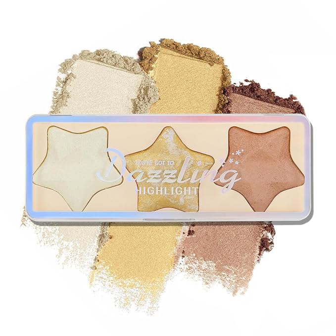 Boobeen 3 Colors Baked Shimmer Highlight & Blush Palette, Powder Palette Facial Bronzers Illuminator Makeup Palette, Lightweight Highlighter Blusher Contour for Cheeks, Lasting Natural Glowing-Velvo Beauty