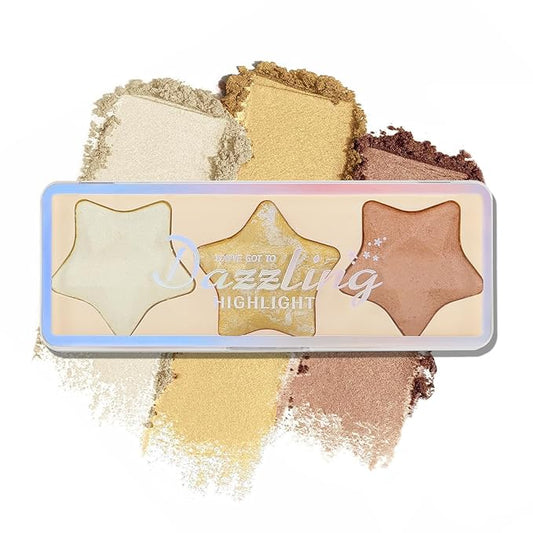Boobeen 3 Colors Baked Shimmer Highlight & Blush Palette, Powder Palette Facial Bronzers Illuminator Makeup Palette, Lightweight Highlighter Blusher Contour for Cheeks, Lasting Natural Glowing-Velvo Beauty