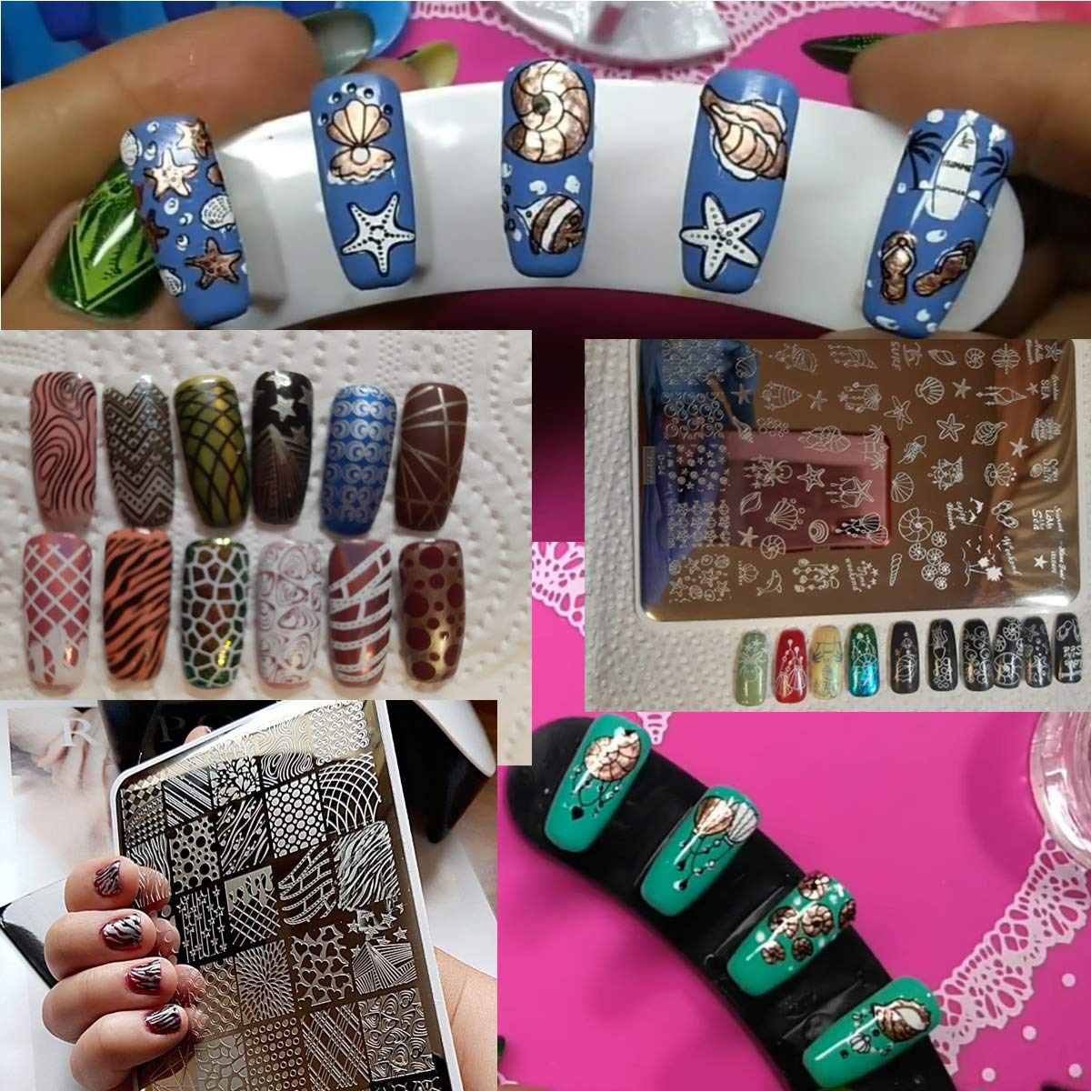 2Pcs/Set Animal Zebra Strips Stamping Template Geometry Letter Words Creative Large Size Nail Plate Printer Nail Image Plate 14.5×9.5cm (D04/D08)-Velvo Beauty