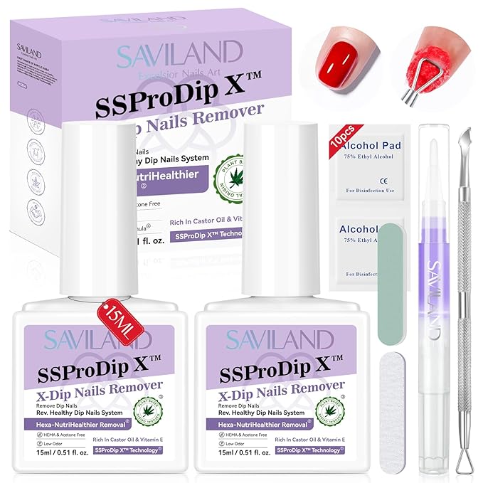 SAVILAND Dip Powder Remover Kit 2Pcs: 15ml Gentle & Safe Dip Nail Remover With Cuticle Oil Nail File Tools No Soak or Wrapping Removal Easy Remove at Home Gift For Women-Velvo Beauty