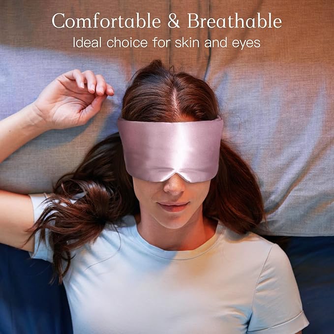 100% Natural Silk Eye Mask for Women Men, Soft Pressureless Cooling Blackout Eye Covers for Sleeping, Large Size Sleep Mask fits All Heads Adjustable, 1PC, Lotus Pink-Velvo Beauty