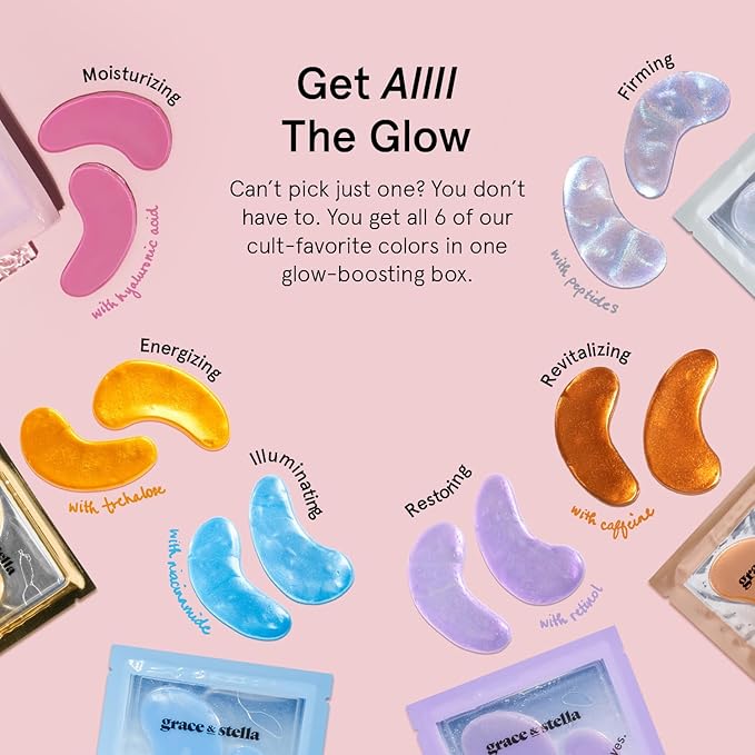 grace & stella Under Eye Mask Variety Pack - 18 Pairs of Under Eye Patches for Dark Circles - With 6 Colors (3 Pairs/Color) - Gel Masks Puffy Eyes for Women - Vegan Cruelty Free Bridesmaid Gifts-Velvo Beauty