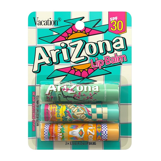 AriZona Iced Tea SPF 30 Lip Balms 3-Pack by Vacation Sunscreen, Hydrating Lip Sunscreen Chapstick, Water Resistant Vegan Sunscreen Lip Balm, 3 Iconic Flavors, Limited Edition SPF Chapstick (Pack of 3)-Velvo Beauty