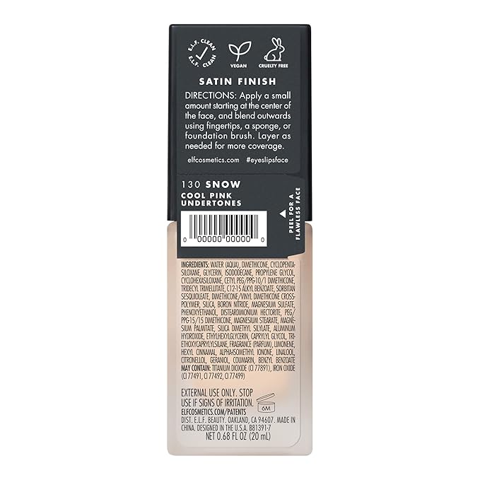 e.l.f. Flawless Finish Foundation, Lightweight & Medium Coverage, Semi-Matte Finish, Snow, 0.68 Fl Oz (20mL)-Velvo Beauty
