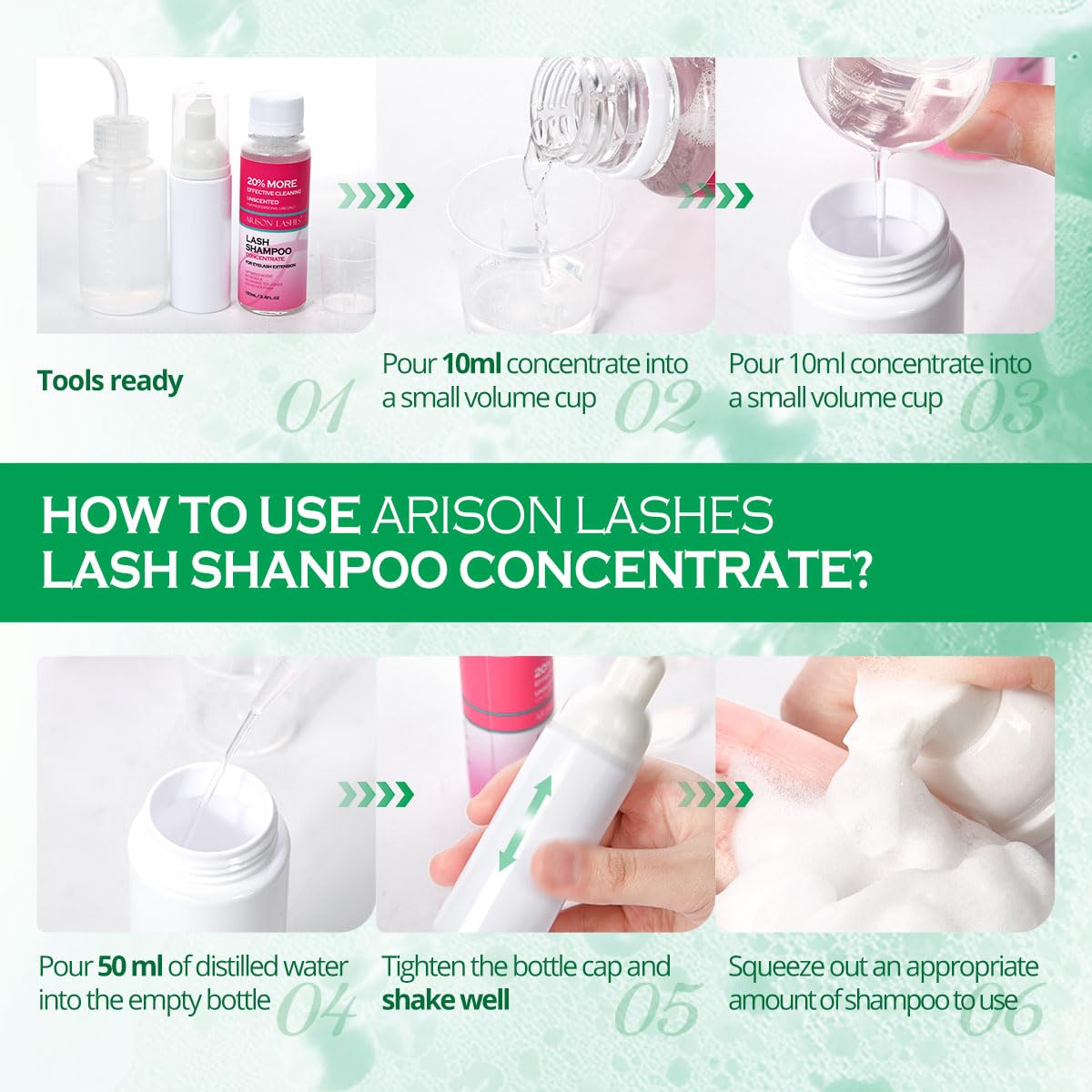 ARISON LASHES Lash Shampoo Concentrate for Lash Extensions 100ML Eyelash Cleanser Concentrate Oil-Free Eyelash Extension Shampoo with Salon Home Care(Aloe Vera)-Velvo Beauty