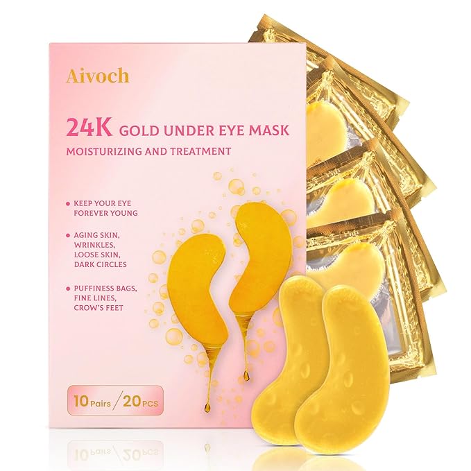 10Pairs 20Pcs 24K Gold Under Eye Patches, Collagen Eye Masks for Dark Circles and Puffiness, Reduce Wrinkles and Puffy Eyes, Refresh Your Skin, Women Skincare Eye Treatment Products-Velvo Beauty