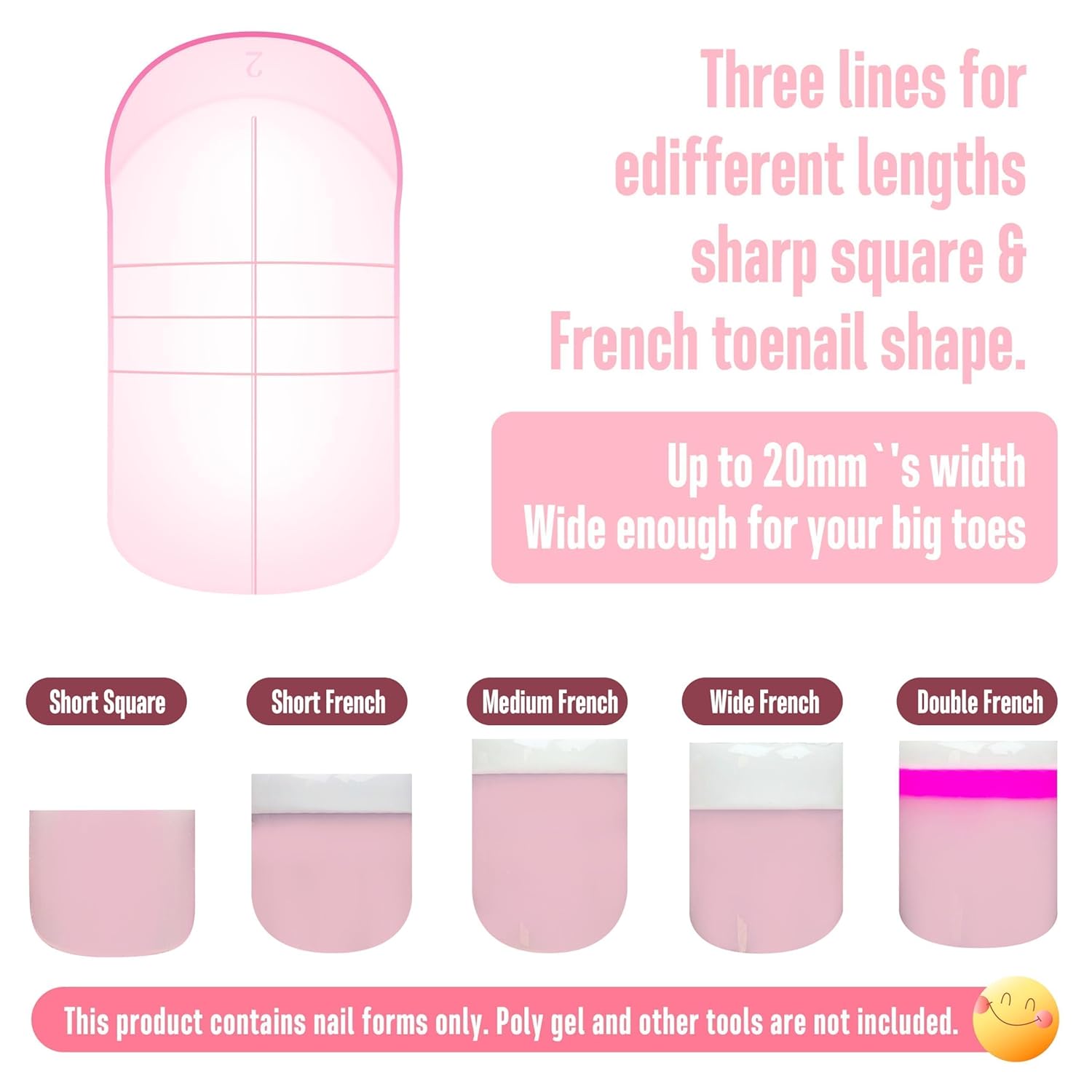 300 Pcs Toe Nail Dual Forms for Poly Gel Toenail Extension, PINK, Reusable Molds for Polygel Buider Hard Gel Acrylic French Tip Toenails, for Nail Art Salon Pedicure & DIY at Home 15 sizes-Velvo Beauty