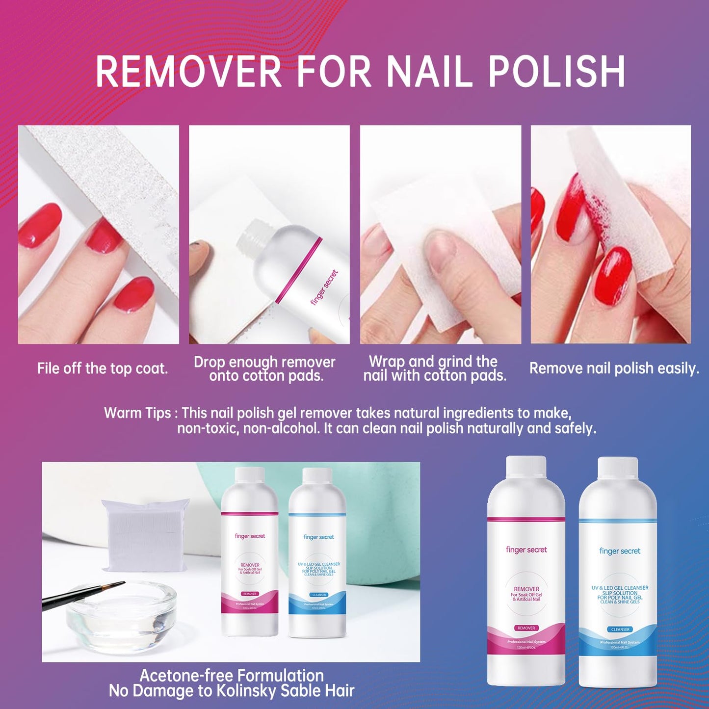 Nail Polish Remover Kit Nail Polish Remover & Slip Solution Polish Remover for Nails Slip Solution for Poly Gel Nails with Glass Cup Nail Cleaning pads-Velvo Beauty