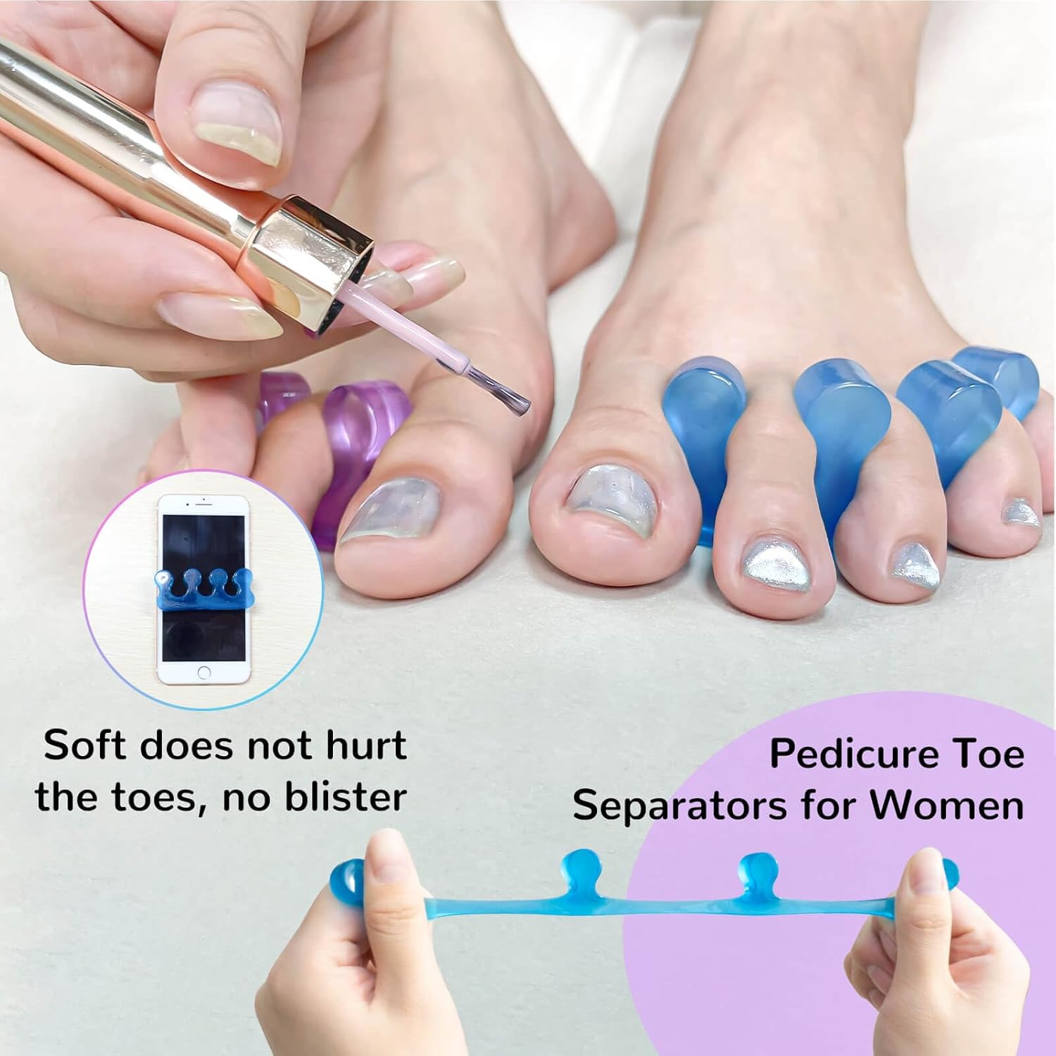 SUNFATT Toe Separators for Pedicure,Toe Separators for Women,Pedicure Toe Spacers for Separating Toenails or Nails,Easy Finger and Toenail Polish Grooming,Soft Gel Toe Spacers Pedicure Kit.-Velvo Beauty