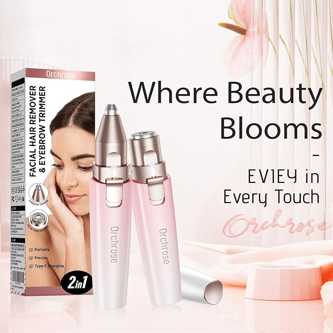 Rechargeable Facial Hair Remover for Women: 2-in-1 Device for Shaping Eyebrows and Removing Face Peach Fuzz (Gradient Pink)-Velvo Beauty