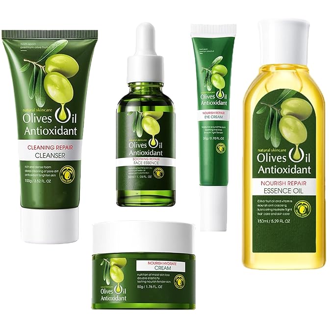 Olive Oil for Skin, 5Pcs Olive Oil Face Skincare Kit, Skin Care Products Set With Olive Oil for Face and Body, Skin Care Routine Kit for Women, Olive Oil Moisturizer, Skin Care for Dry Skin-Velvo Beauty