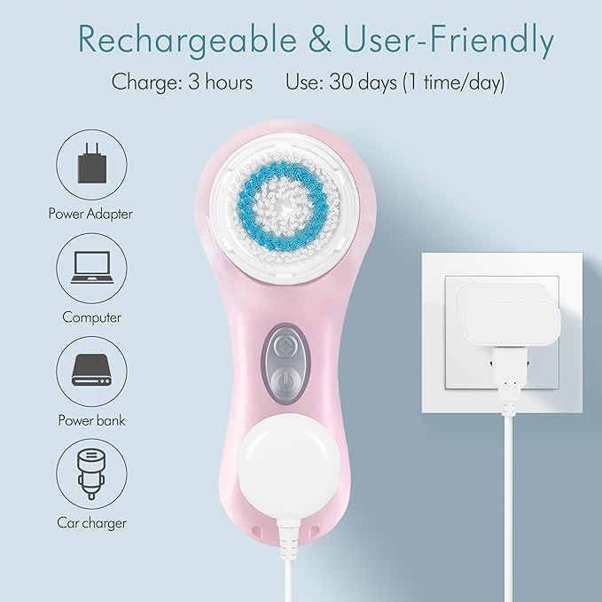 Microtree Facial Cleansing Brush Rechargeable, Sonic Vibrating System, 2 Speeds for Gentle Clean, Face Brushes for Cleansing, Electric Waterproof Portable Travel Face Scrubber-Velvo Beauty