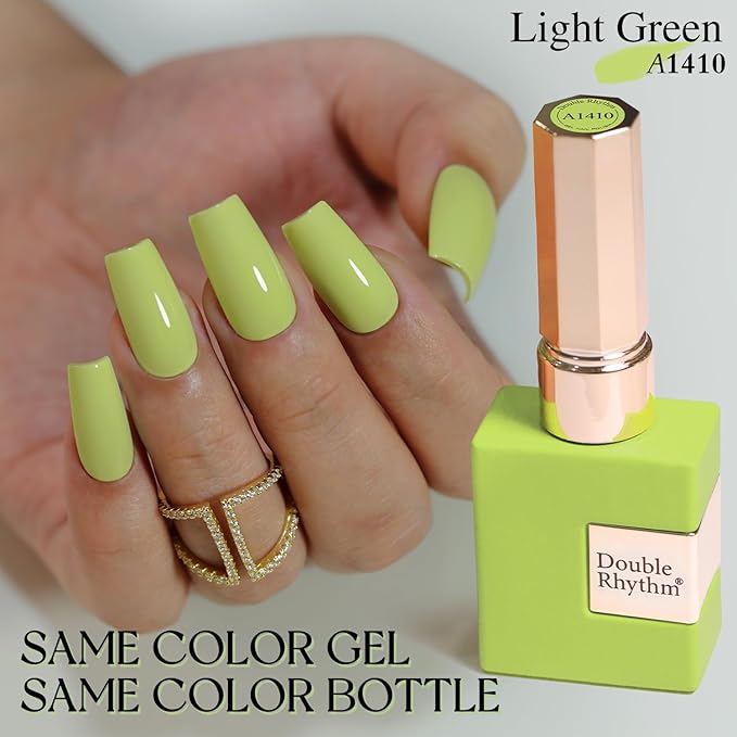 Double Rhythm Pastel Green Gel Polish Sheer Neutral Natural Light Milky Same Color Same Bottle 15ML Jelly UV Nail Art DIY at Home (Pale Green-A1410)-Velvo Beauty