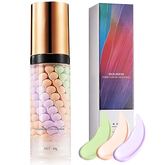 1 Pcs One Step Color Corrector,Natural Isolation Cream,Face Primer Makeup Tricolor Tinted Moisturizer,Oil Control & Moisturizing Skin Tone Correcting and Brightening Primer Concealer Foundation-Velvo Beauty