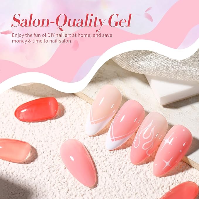 Born Pretty Jelly Nude Pink Gel Nail Polish Sheer Transparent Gel Polish 6Colors Soak Off U v Light Cure Gel Polish Kit for Salon and Nail Art DIY at Home-Velvo Beauty