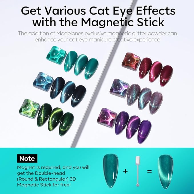 modelones Cat Eye Gel Nail Polish, 6 Colors Glitter Red Green Purple Blue Gel Polish Set with Magnet Sparkle Galaxy Series Nail Gel Polish Kit Soak Off Led Nail Art Manicure Salon DIY Gifts-Velvo Beauty