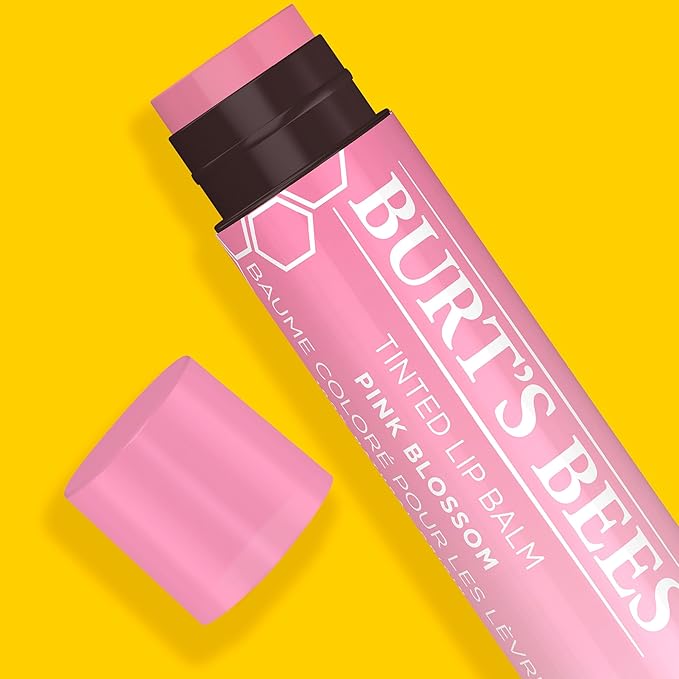 Burt's Bees Lip Tint Balm with Long Lasting 2 in 1 Duo Tinted Balm Formula, Color Infused with Deeply Hydrating Shea Butter for a Natural Looking Buildable Finish, Pink Blossom (2-Pack)-Velvo Beauty
