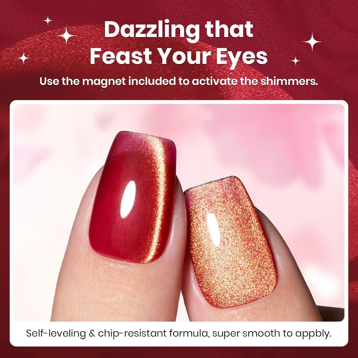 Beetles Red Cat Eye Gel Nail Polish - 15ML Cherry Red Glass Magnetic Cat Eye Glitter Gel Polish with Gold Powder Soak Off UV Twilight Toast Collection Nail Art Design Manicure Gifts for Women-Velvo Beauty