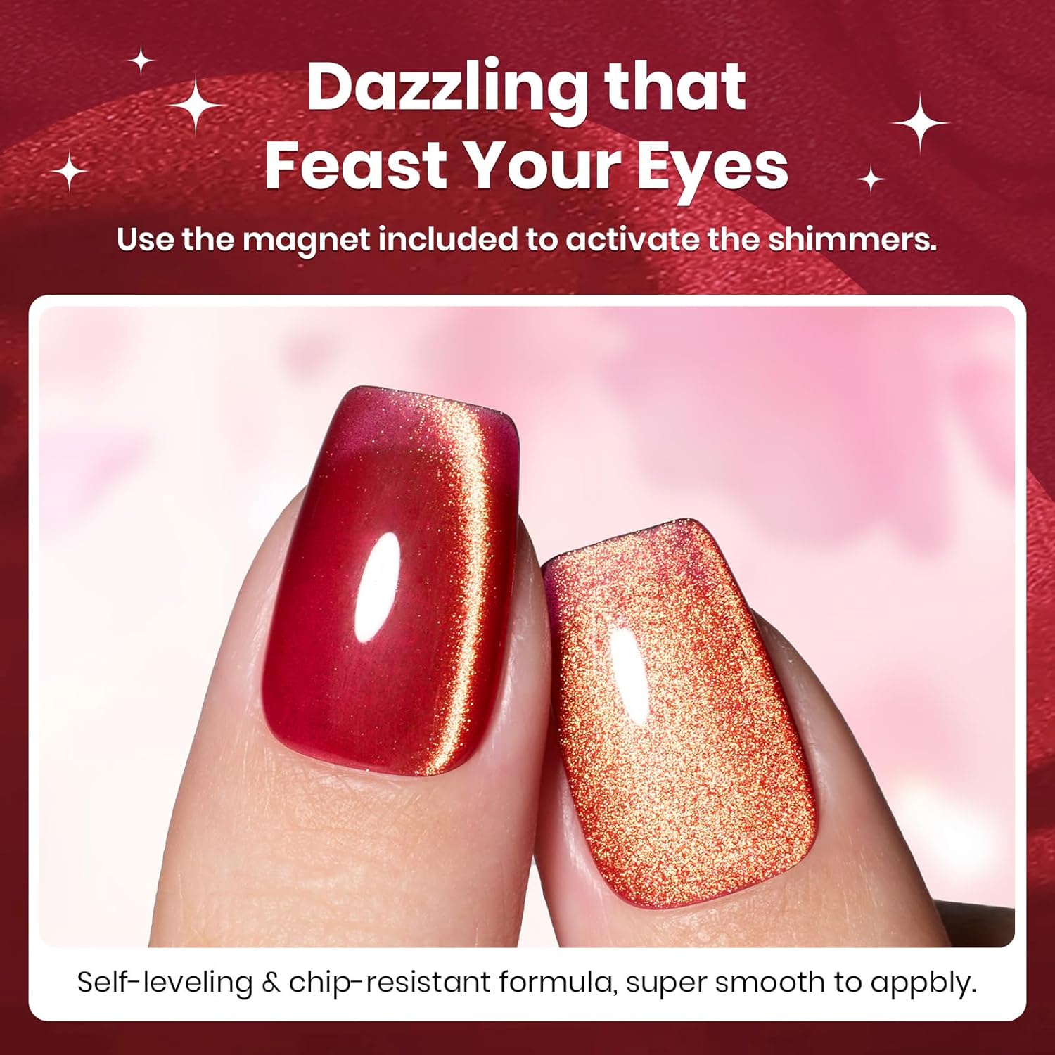 Beetles Red Cat Eye Gel Nail Polish - 15ML Cherry Red Glass Magnetic Cat Eye Glitter Gel Polish with Gold Powder Soak Off UV Twilight Toast Collection Nail Art Design Manicure Gifts for Women-Velvo Beauty