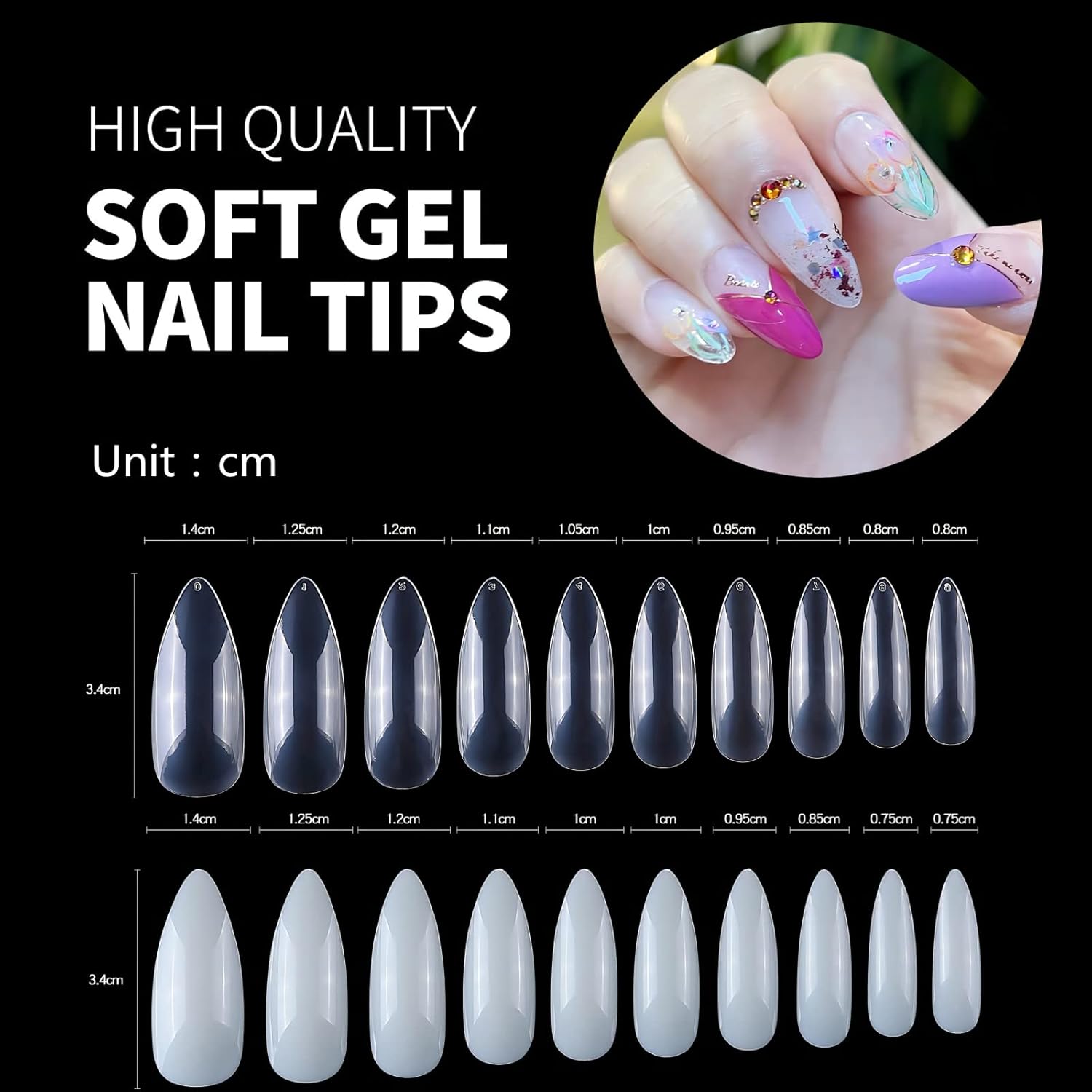 Stiletto Nail Tips,1000 PCS Artificial Full Cover Fake Nails Soft Gel Tips 10 Sizes with Box for Home DIY Nail Salon (Clear and Natural 5)-Velvo Beauty