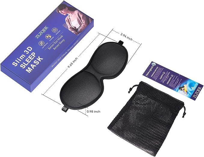 Slim 3D Sleep Mask for Side Sleepers, Blackout Sleeping Maskfor Men Women, Zero Eye Pressure, Ultra Soft Eye Masks for Sleeping, Perfect for Travel, Nap, Meditation, Airplane (Black)-Velvo Beauty