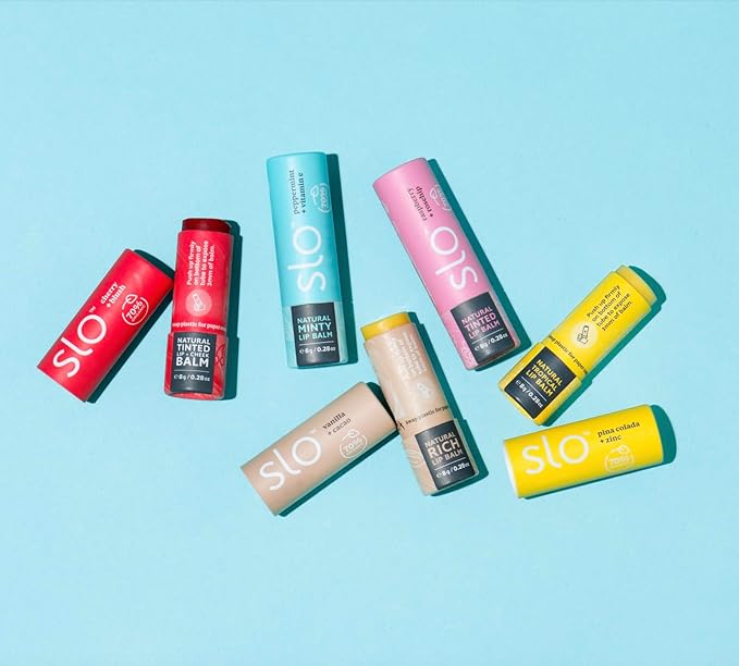 Slo | Natural Lip Balm - All Natural Ingredients, Vegan & Cruelty Free, Hydrating & Soothing, Plastic Free, Paper Packaging | Pina Colada + Zinc, 0.28oz-Velvo Beauty