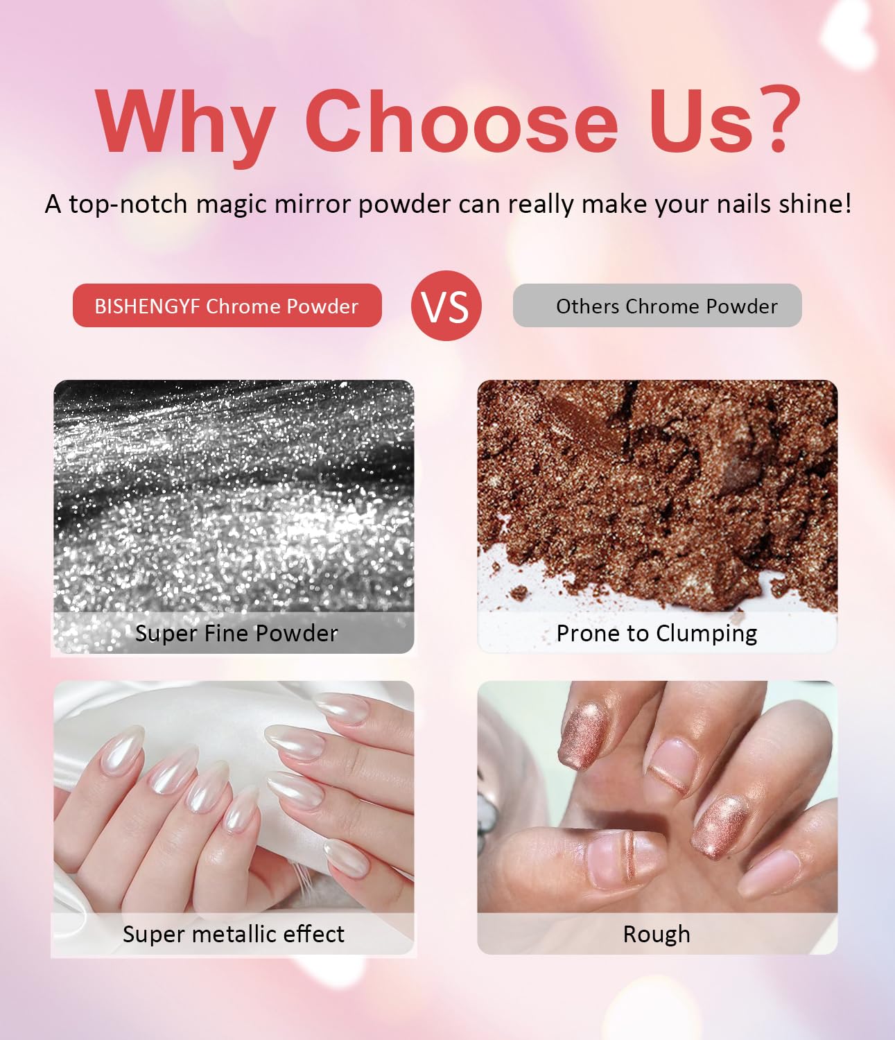 Gold Chrome Nail Powder BISHENGYF -【Magic Mirror Effect】 Pearl Chrome Nail Powder White Clear Aurora Mermaid Iridescent Silver Nail Chrome Powder Pigment Glitter Dust for Manicure Decroation DIY-Velvo Beauty