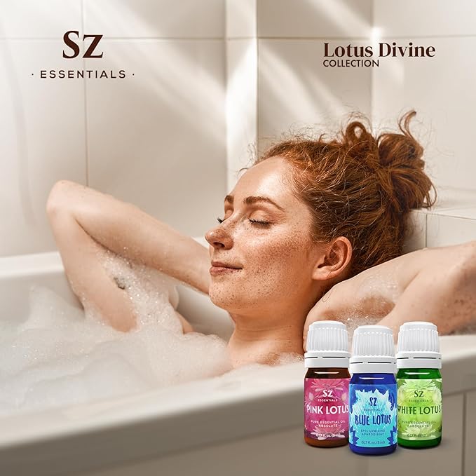 Divine Essential Oils Collection - Blue, Pink, White Lotus - Set of 3 Bottles (0.17 Fl Oz - 5ml Each) - 100% Pure, Natural & Undiluted - Therapeutic Grade & Vegan-Velvo Beauty