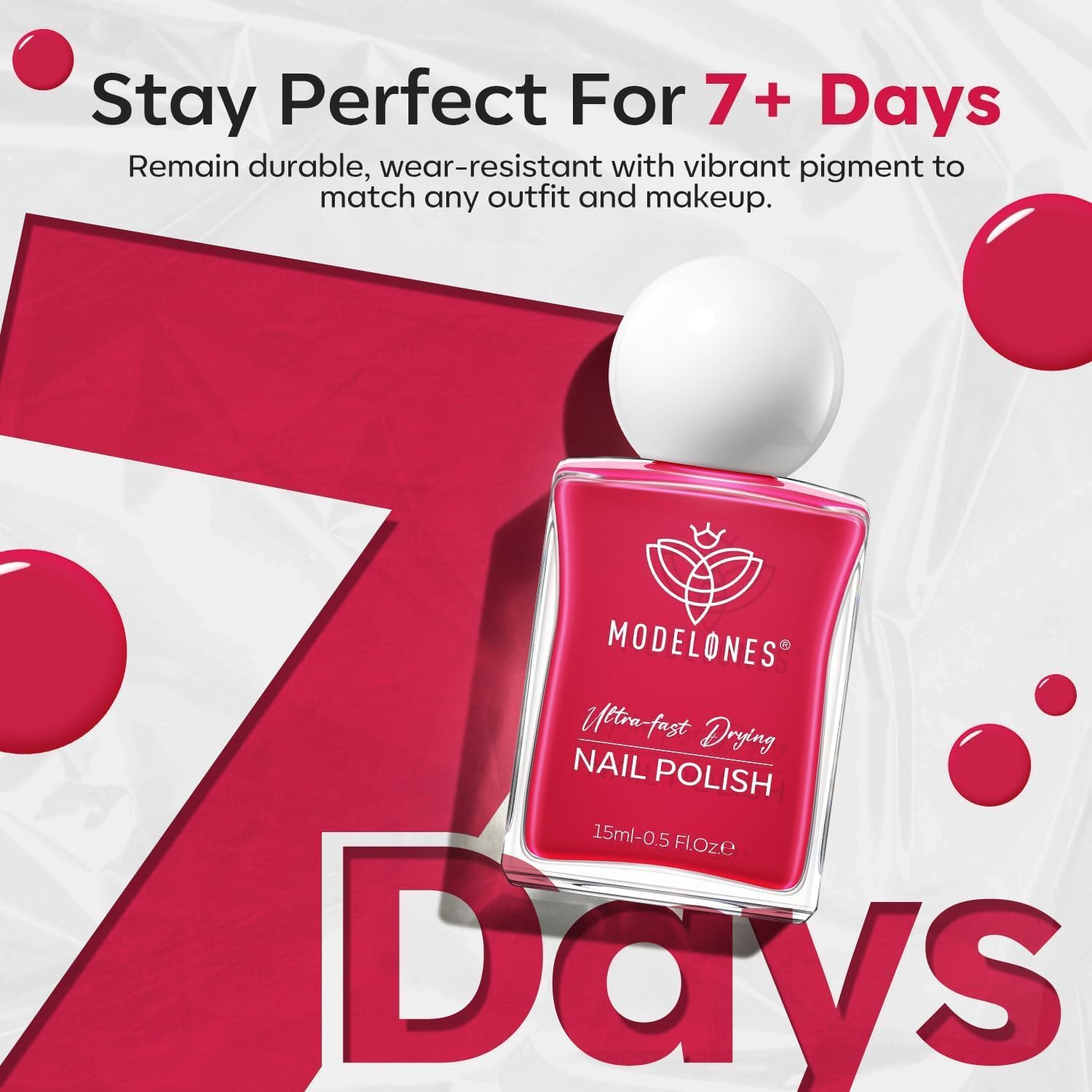 modelones Hot Pink Nail Polish, Magenta Pink 15 ml Quick Dry Nail Lacquer Strengthener Long Last Shine Fingernail Toe Nail Art DIY Home Travel Manicure Gift for Women Girls 0.5 Fl Oz-Velvo Beauty