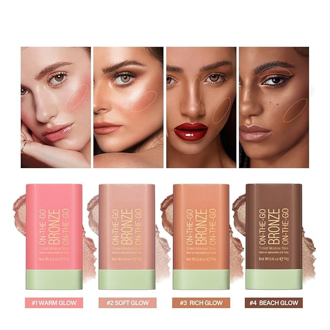 Bronzer Stick 4 Colors Blendable and Buildable Face Bronzer Face Shaping Long Lasting Cream Contour Bronzer Stick (02 Soft Glow)-Velvo Beauty