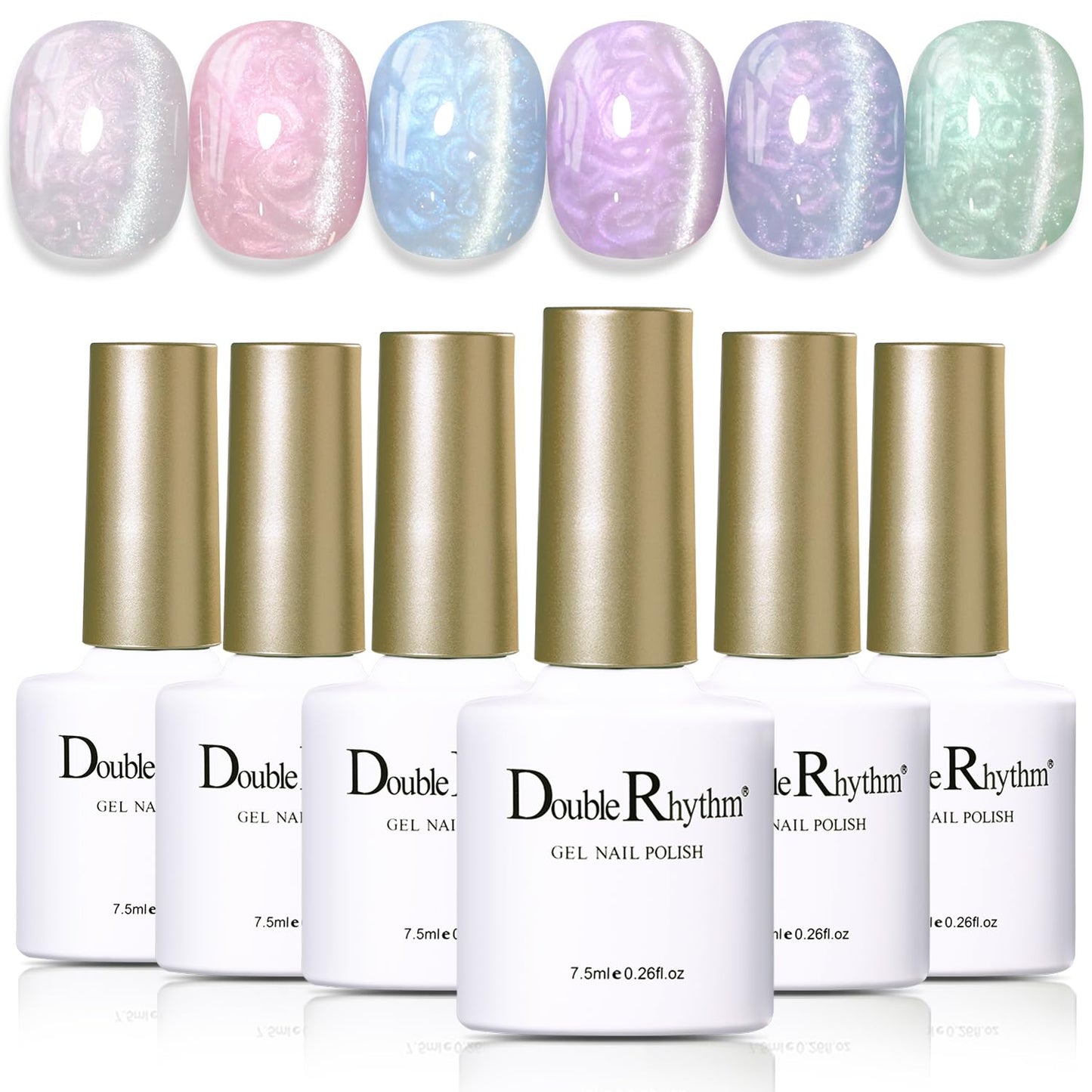 Double Rhythm Cat Eye Gel Polish Set 6 Colors Shimmer Glitter with Magnet Holographic Reflective Magnetic UV Nail Art Kit (Pearl Pink Blue Green Purple 6-Kit 44)-Velvo Beauty