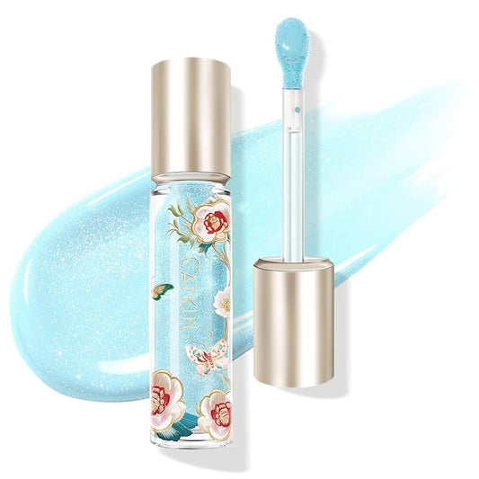 CATKIN Lip Plumper Gloss, Tinted Lip Serum with Hyaluronic Acid & Jojoba Oil, Non-sticky Volumizing Hydrating Formula for a High Shine Maximum 3D Look, Plump & Soft Lips 0.12 Fl Oz -C01 Sapphire Ocean-Velvo Beauty